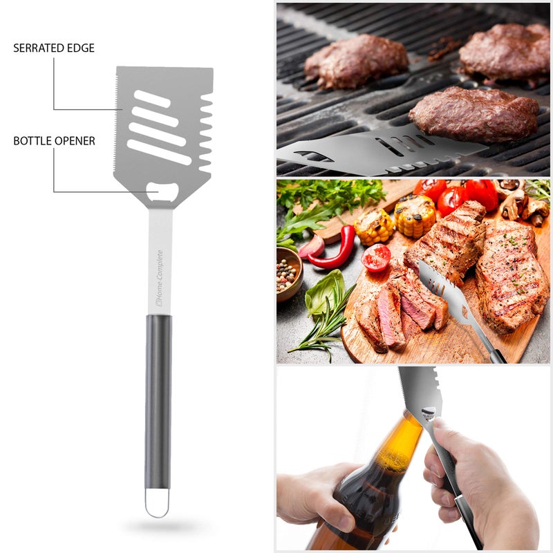 Home-Complete 7-Piece Stainless-Steel BBQ Cooking Utensils Set - Barbecue Grill Accessories with Aluminum Portable Handled Storage Case by Home-Complete (Silver) - Image 3